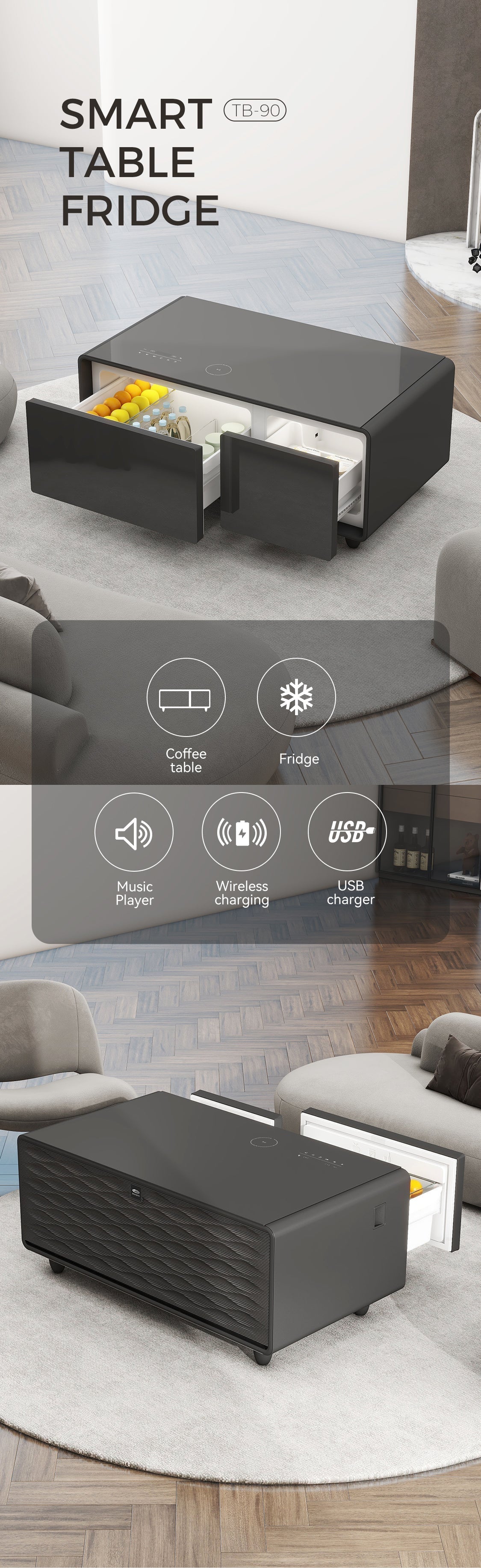 Multifunctional Home Smart Furniture Coffee Table Fridge Mini Refrigerator with Wireless Charging Smart Coffee Table