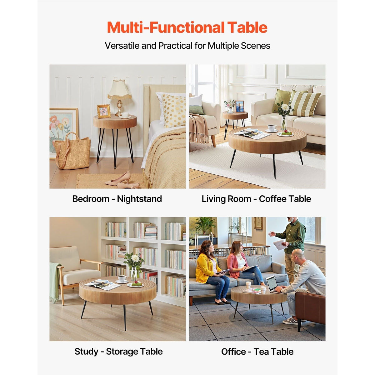 2-Piece Round Coffee Table and End Table Set 31.3 in for Living Room