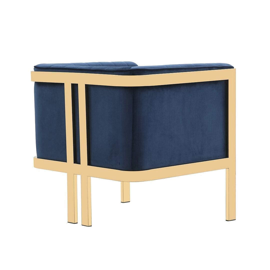 Manhattan Comfort Paramount Royal Blue Velvet Accent Armchair with Polished Brass for Living Room