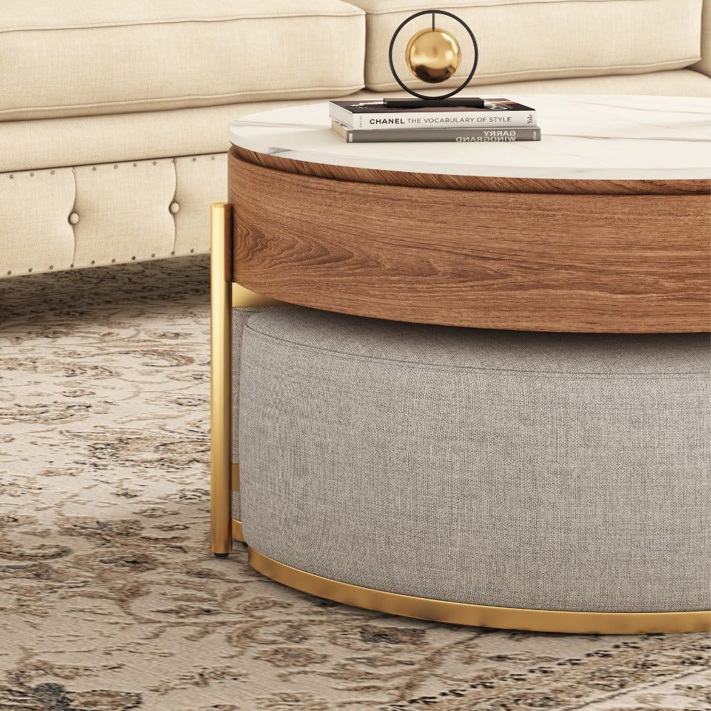 Lift Top Extendable 3 Legs Nesting Coffee Table with Storage 3 Stools Included