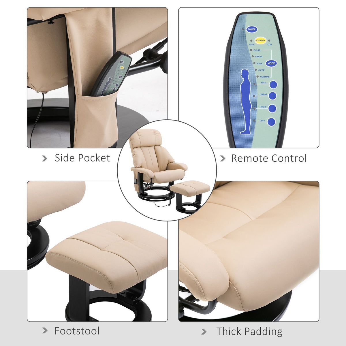 Ultimate Comfort Beige Massage Recliner Chair with Ottoman 10-Point Vibrating Heat Feature