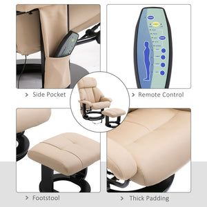 Ultimate Comfort Beige Massage Recliner Chair with Ottoman 10-Point Vibrating Heat Feature