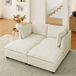 Comfy Cloud Couch Loveseat with 2 Ottoman Modern Chenille Love Seat Upholstered Modular Couch Sleeper for Living Room,