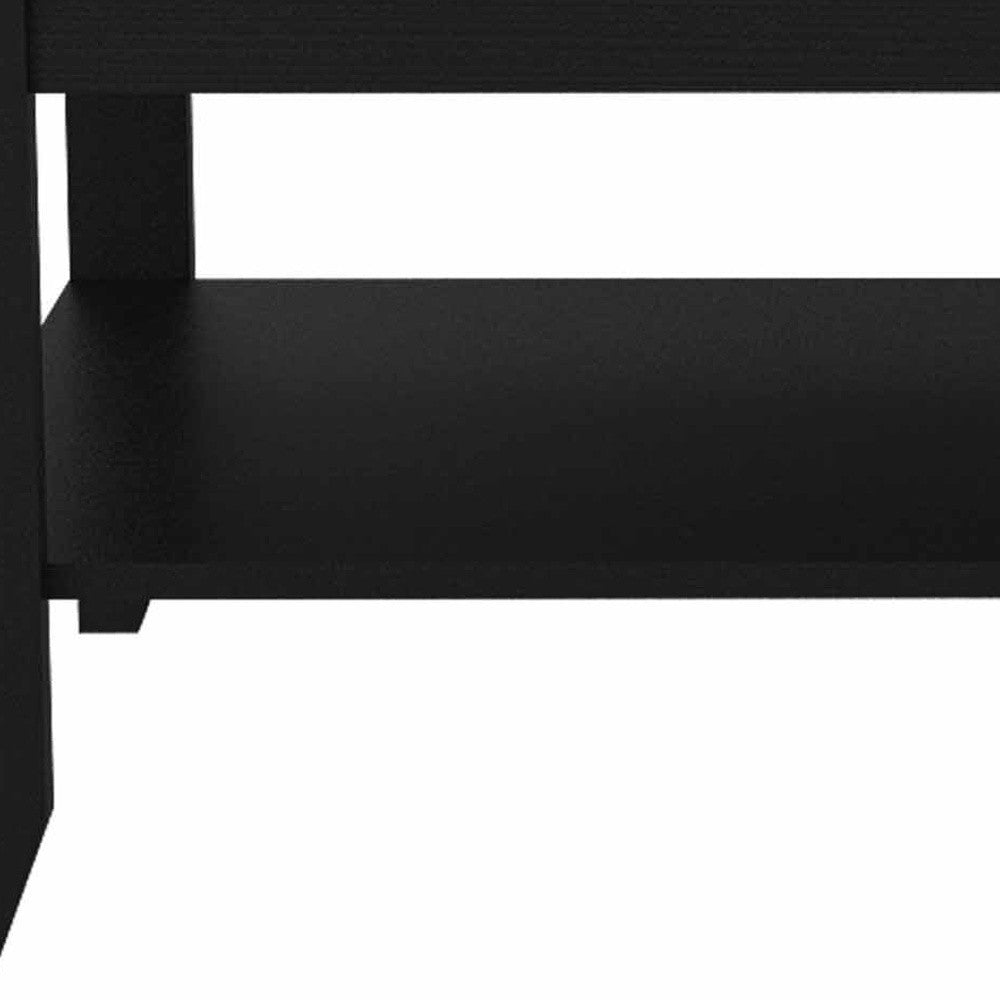 Antique-Style HMS 32\" Black Coffee Table with Shelf Wood and Metal Construction for Living Room Dining or Home Furniture Use