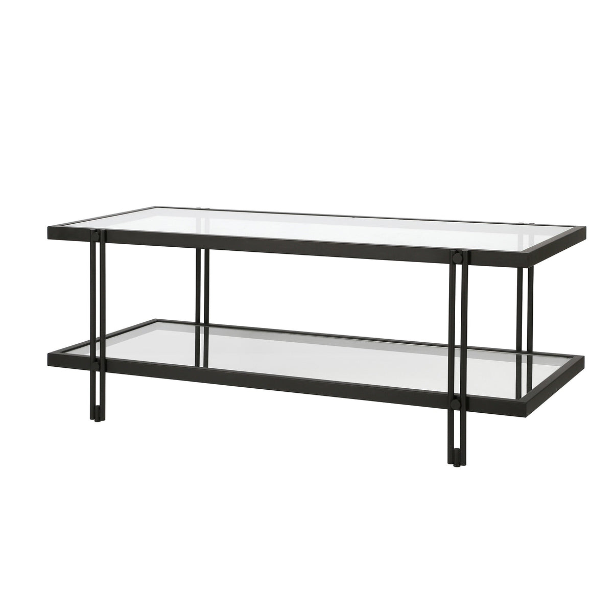 HMS 45 Modern Simple Black Glass and Steel Coffee Table with Shelf Tempered Glass Farmhouse Style for Living Room