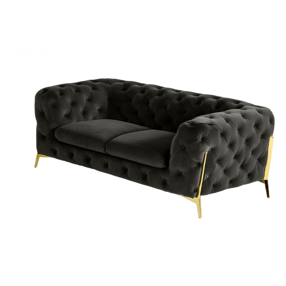 HMS 74 Dark Gray and Gold Velour Chesterfield Loveseat High-End 2-Seater Furniture for Living Rooms