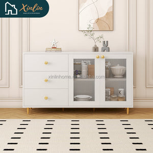 Frees Shipping Modern Minimalist Solid MDF Wood Side Cabinets Stylish Storage Lockers for Kitchen Dining Living Room Spaces