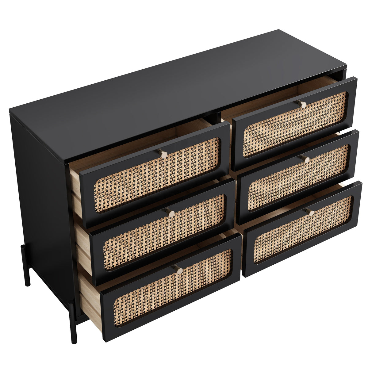 Solid Black Wooden Furniture for Living Room Table Top Rattan Wood Cabinet Closet for Farmhouse Hotel Hall Entry