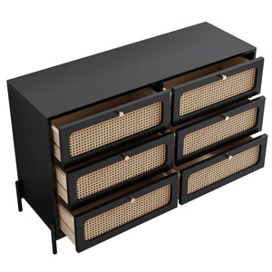 Solid Black Wooden Furniture for Living Room Table Top Rattan Wood Cabinet Closet for Farmhouse Hotel Hall Entry
