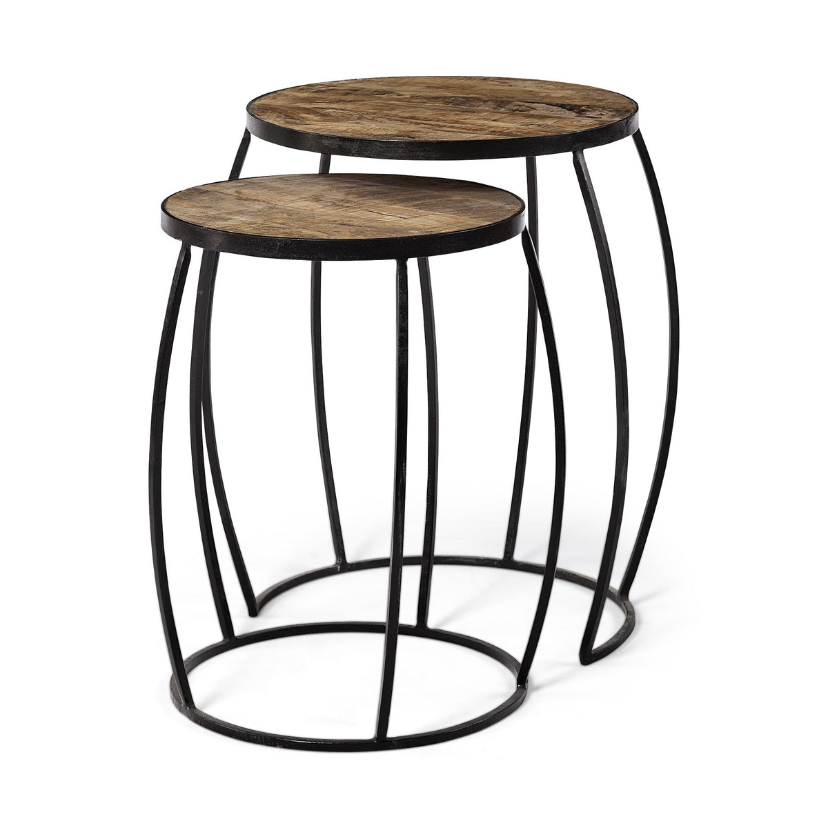 Set of Two 26\" Solid Wood Round End Tables in Black and Brown HMS Coffee Tables