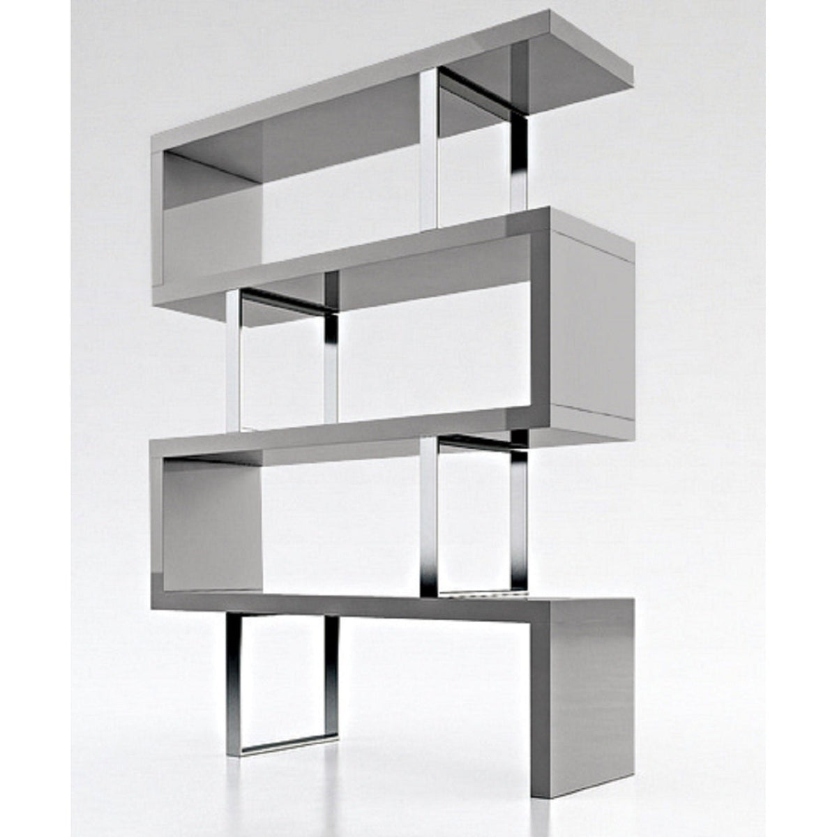 HMS 67 Three-Tier Etagere Bookcase in Gray and Silver Metal and Wood Three-Tier Bookcase
