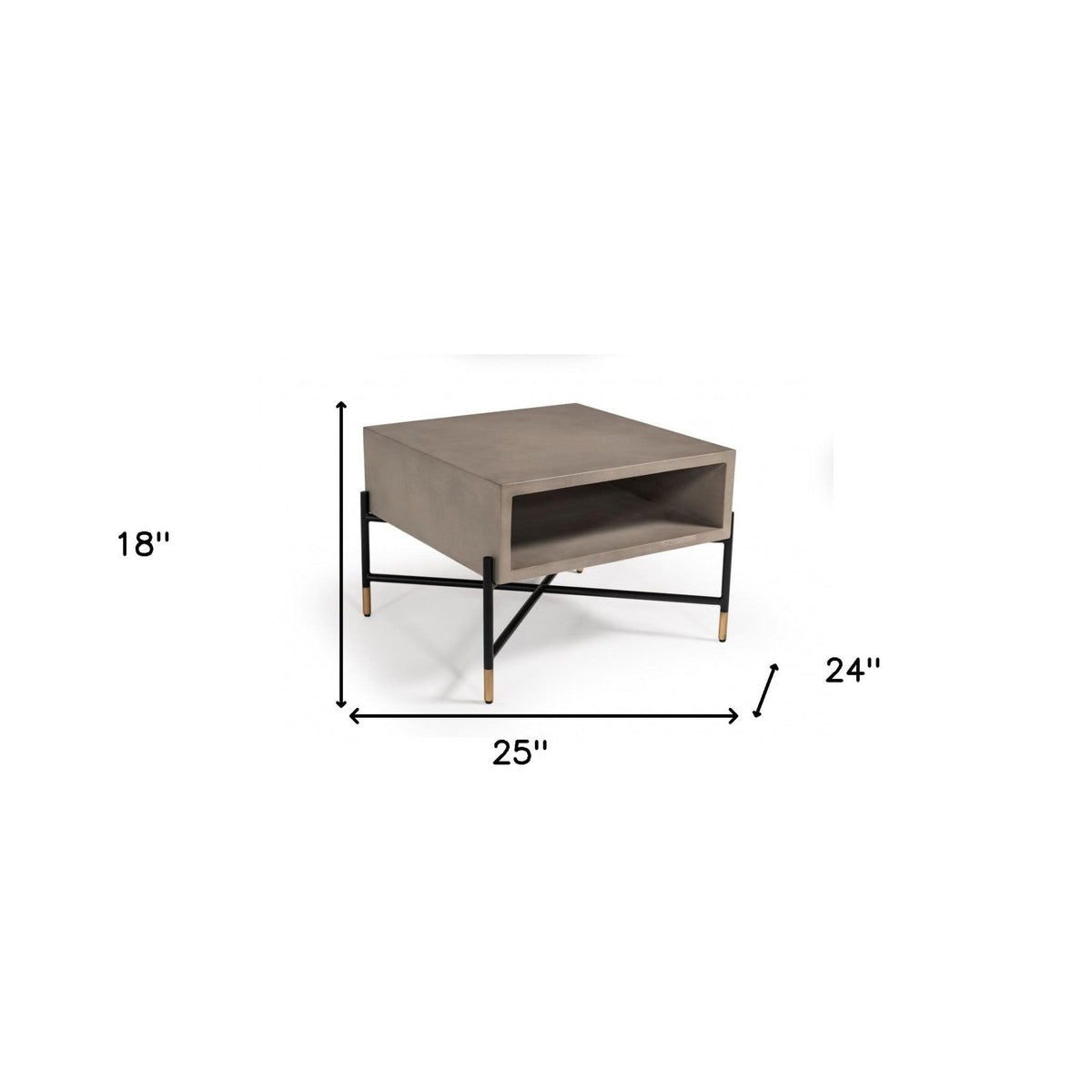HMS 25\" Gray and Black Square Coffee Table with Shelf Made of Concrete and Metal