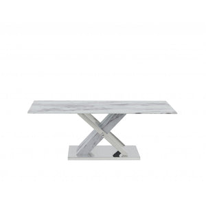 HMS 47\" White and Gray Glass and Steel Coffee/Tea Table with Living Room TV Stand Set Metal Frame Furniture