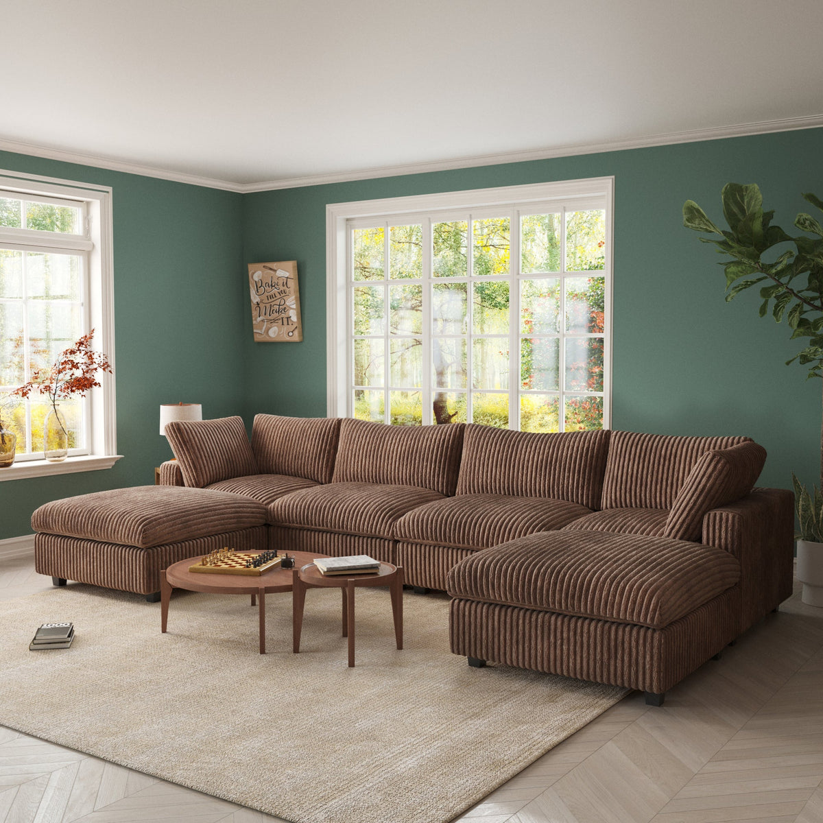 ATUNUS USA in Stock Drop Shipping Cloud Sofa Living Room Furniture Brown Corduroy Modular Sectional Couch Sofa Set