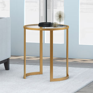 HMS 22\" Round End Table in Brass Clear Glass Steel Elegant Coffee Tables
