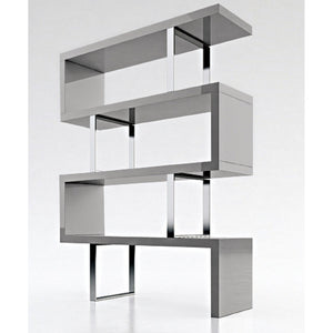HMS 67 Three-Tier Etagere Bookcase in Gray and Silver Metal and Wood Three-Tier Bookcase