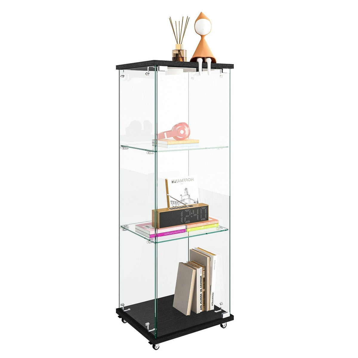 47.9" Glass Display Cabinet Showcases Cabinet for Living Room Storage for Action Figure Garage Kits Home Decor