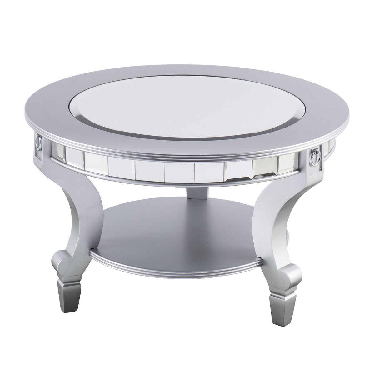 HMS 29-Silver Mirrored Round Coffee Table with Metal Elegant and Stylish Design