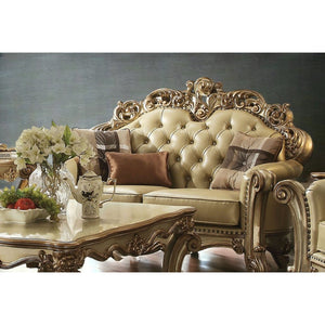 HMS 69 Ivory Chesterfield Loveseat with Toss Pillows 2-Seater Home Furniture for Living Room Apartment Washable Sponge Filled