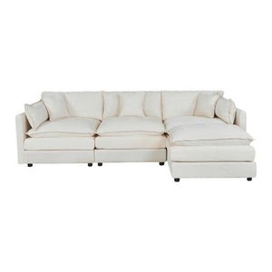 Beige Sofa with Footrest Seater Living Room Furniture