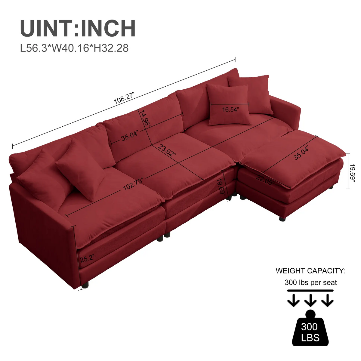 L-Shaped Sectional Sofa with Ottoman