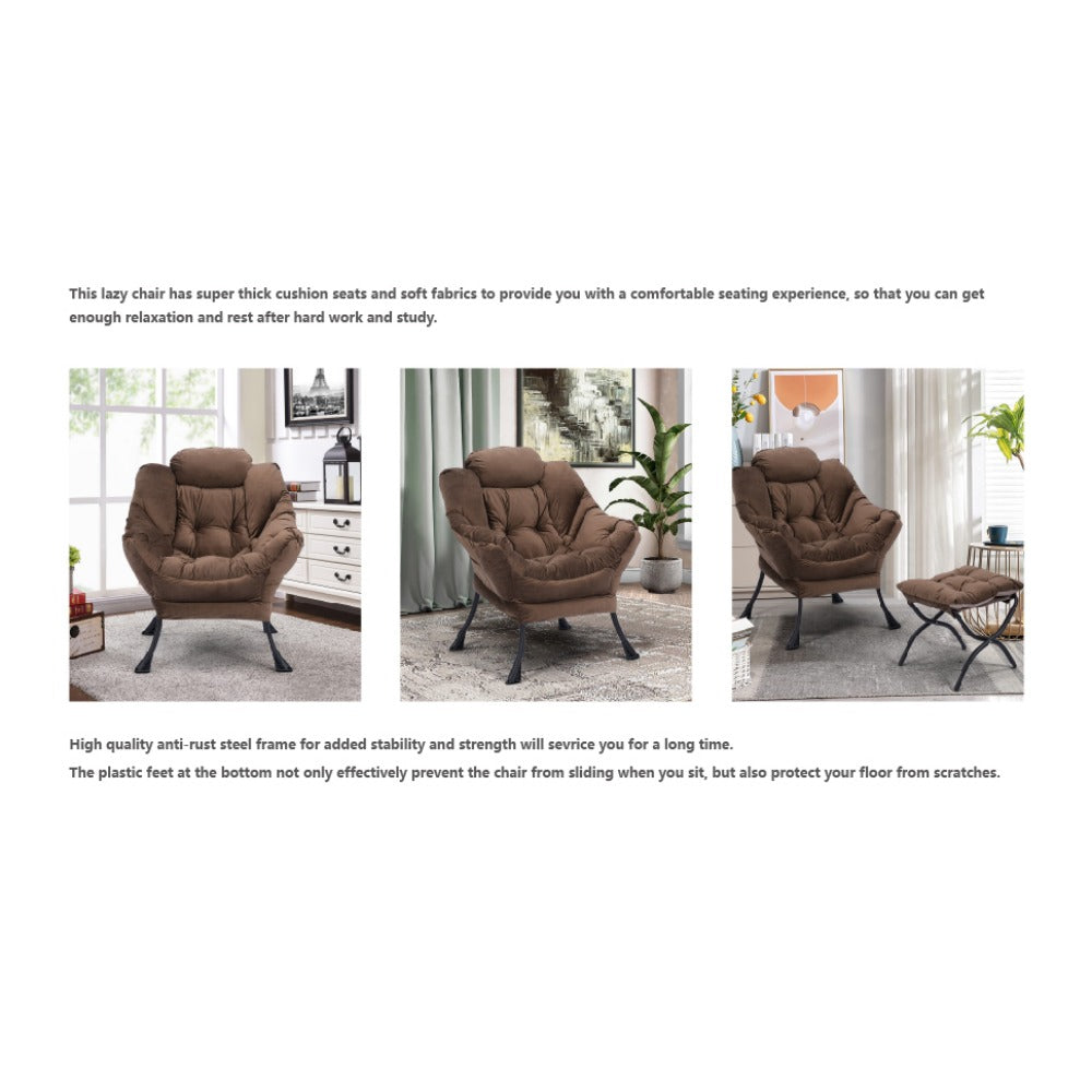 Living Room Chairs Modern Cotton Fabric Lazy Chair, Accent Contemporary Lounge Chair, Single Steel Frame Leisure Sofa Chair
