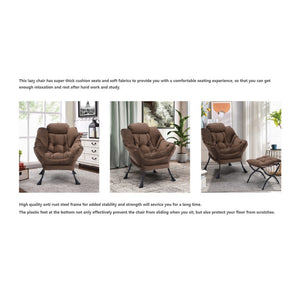 Living Room Chairs Modern Cotton Fabric Lazy Chair, Accent Contemporary Lounge Chair, Single Steel Frame Leisure Sofa Chair