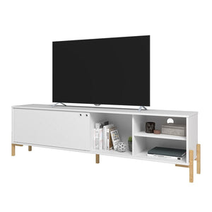 Manhattan Comfort Bowery 72.83 TV Stand With 4 White and Oak Shelves