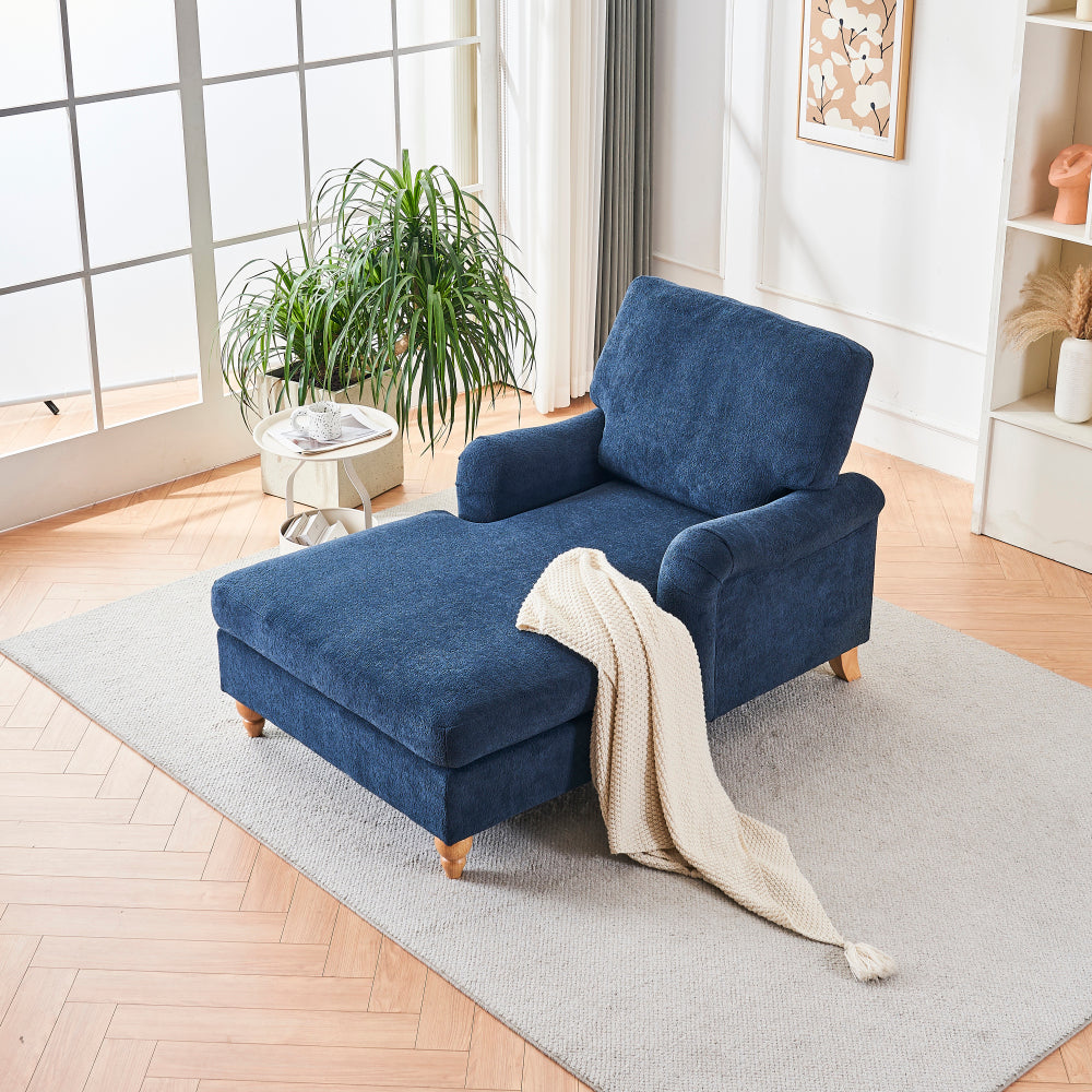 Modern Mid-Century Indoor Oversized Chaise Lounger Comfort Sleeper Sofa with Soild Wood Legs