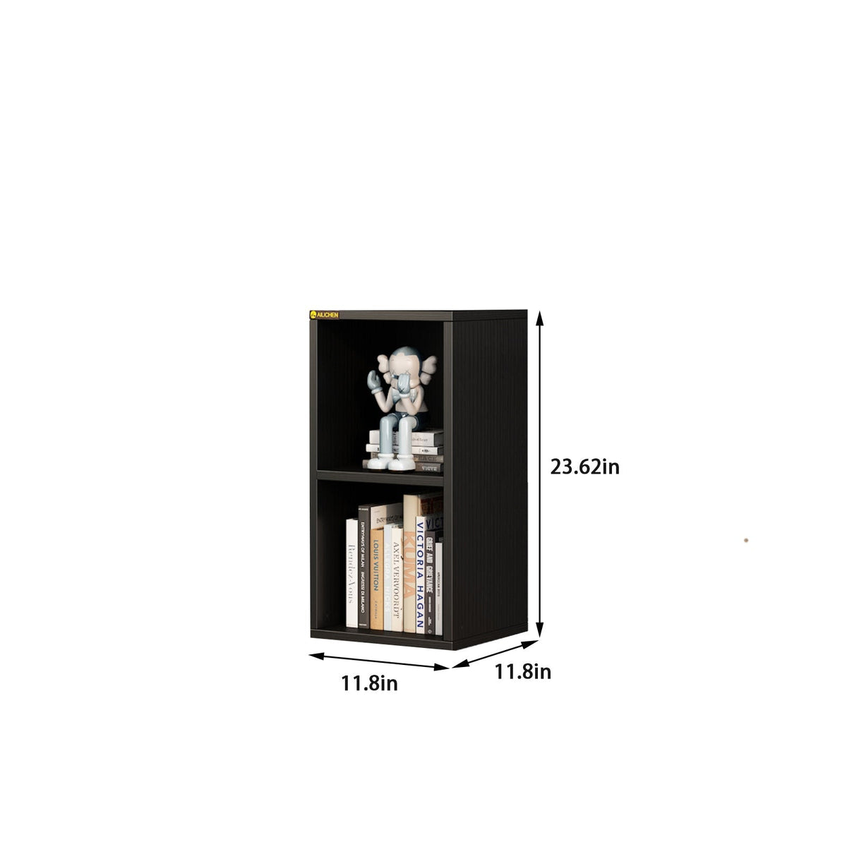YQ FOREVER 2 Tier Black Bookcase Wooden Shelving Display Storage Unit Office Living Room Furniture