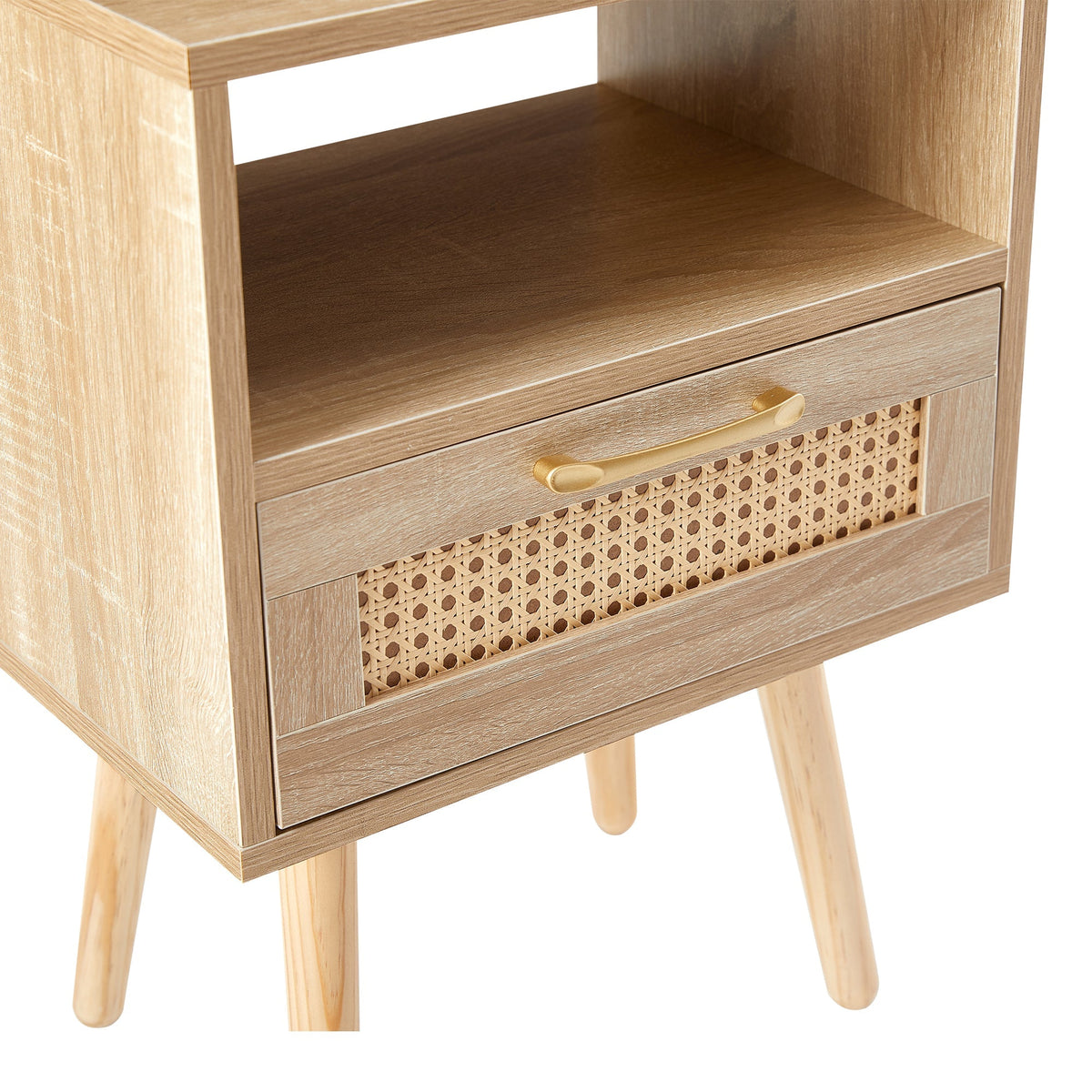 End Table with Drawer and Wood Legs, Modern Nightstand, Side Table for Living Room, Bedroom,natural