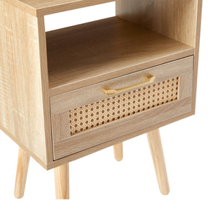 End Table with Drawer and Wood Legs, Modern Nightstand, Side Table for Living Room, Bedroom,natural