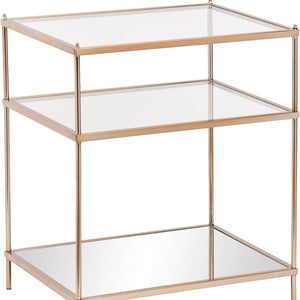HMS 27\" Contemporary End Table Gold Clear Glass Iron Wood for Living Room Hotel Decoration Featuring Brass Marble Mirrored