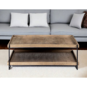 HMS 46\" Coffee Table with Natural and Black Solid Wood and Metal Featuring a Shelf