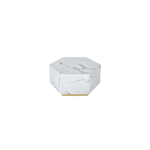 HMS 35 White and Gold Faux Marble Hexagon Drum Coffee Table