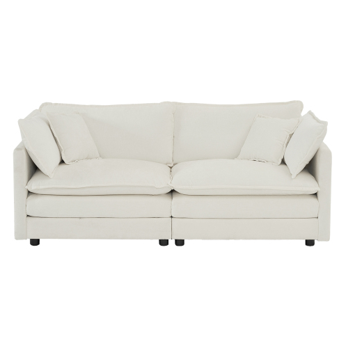 FCJ Modern White Chenille Fabric Loveseat Sofa Couch for Living Room Large Size 2-Seat Deep Seat 4 Pillows Upholstered Sponge