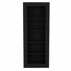 HMS Five Tier Black Bookshelf Rustic Oak Wood for Home Office Workshop Living Room Bedroom or School Use