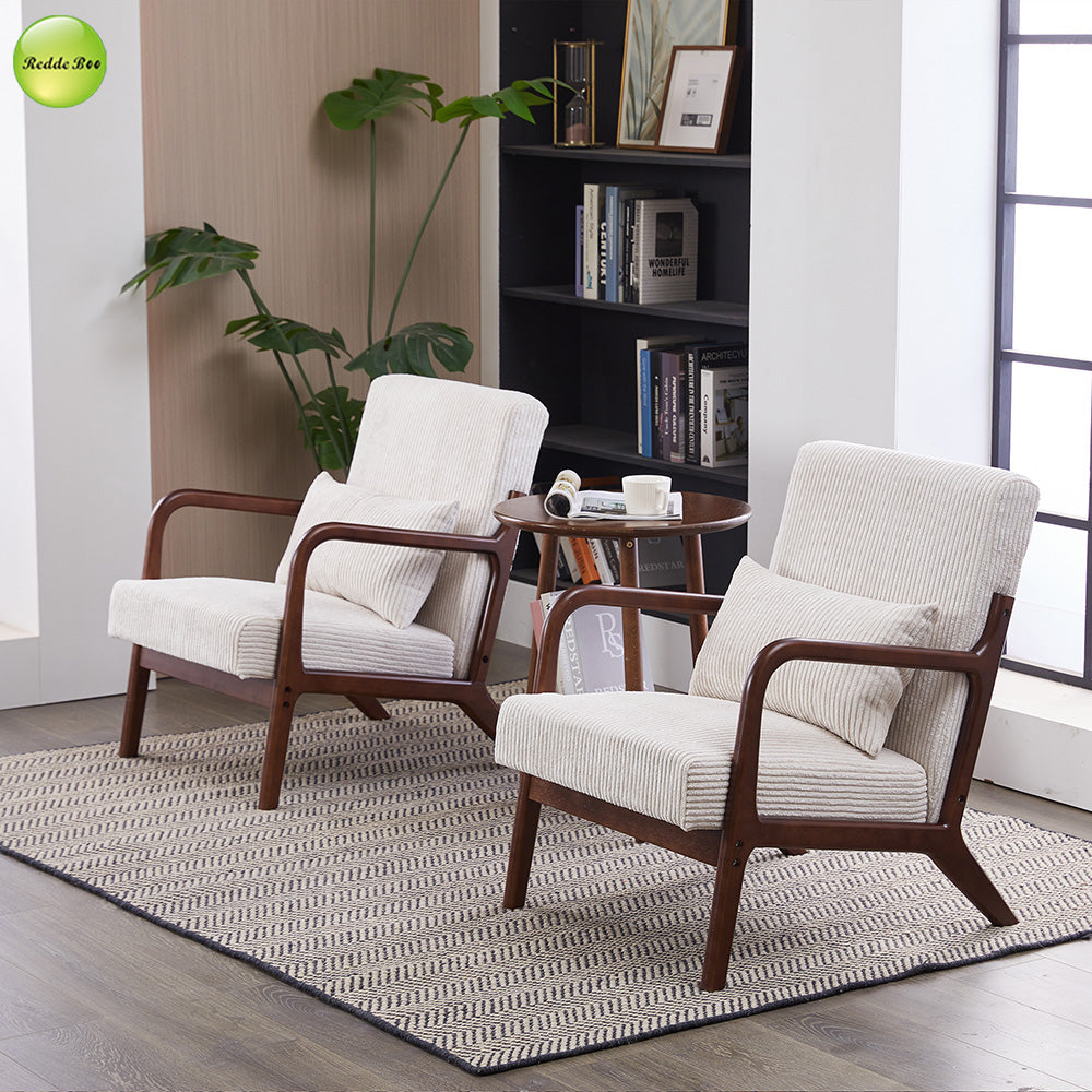 In Stock Modern Nordic Upholstered Accent Living Room Chair Solid Wood Lounge Chair For Coffee House Reading Room Armchair 5373