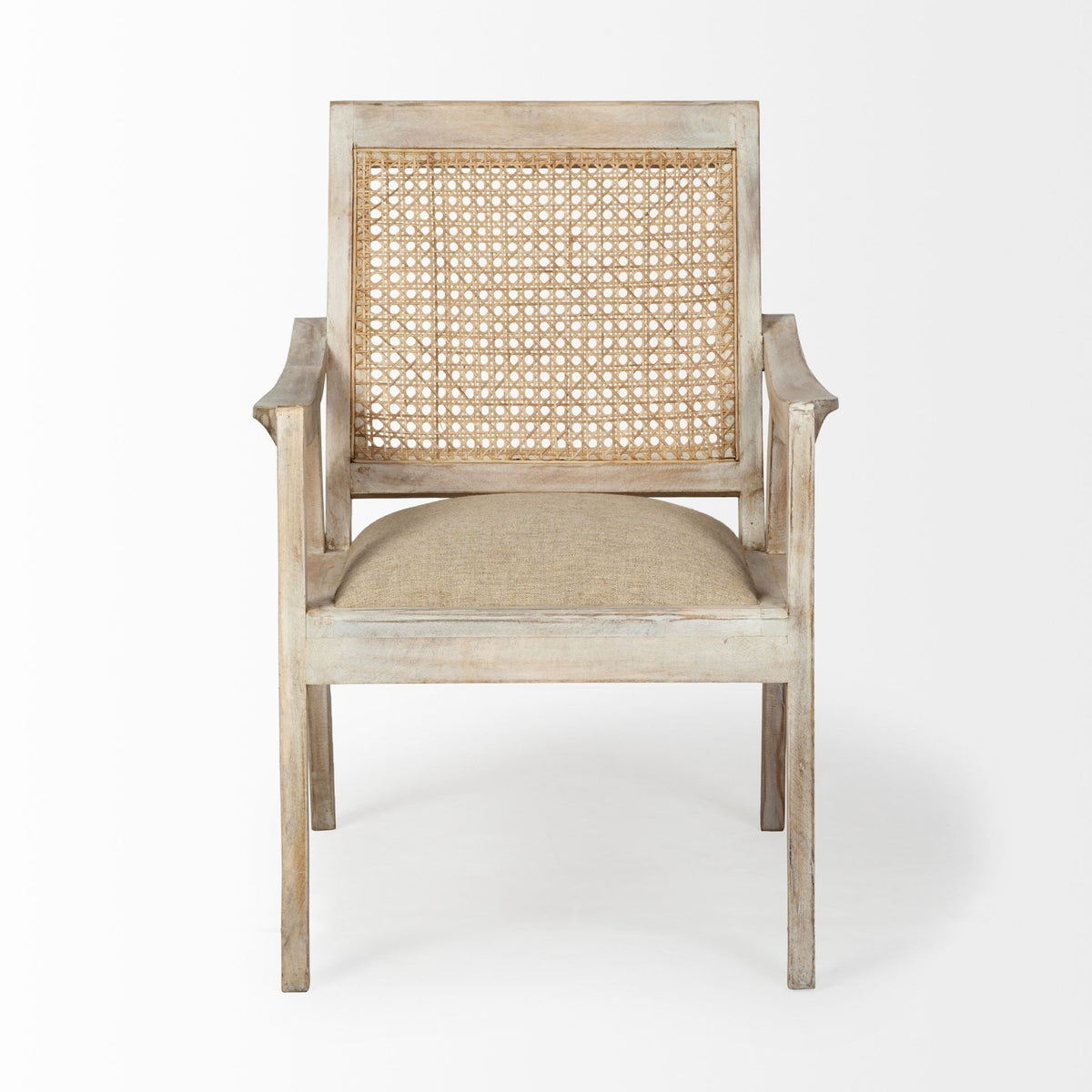 HMS 28\" Cream and Natural Fabric Distressed Arm Chair for Living Room