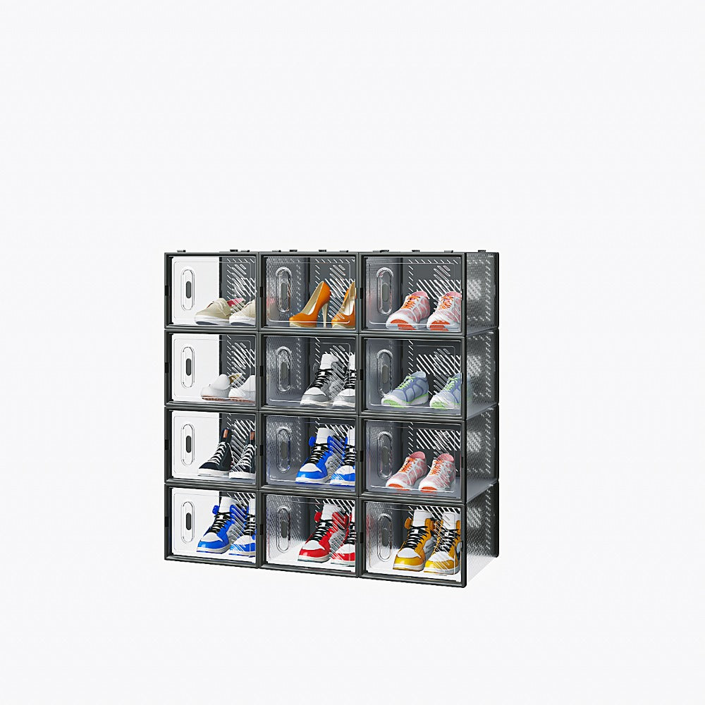Black, Big Size Shoe Rack, 12PCS, 36*28*21cm, Shoe Box, Plastic Mesh, Freely Combinable