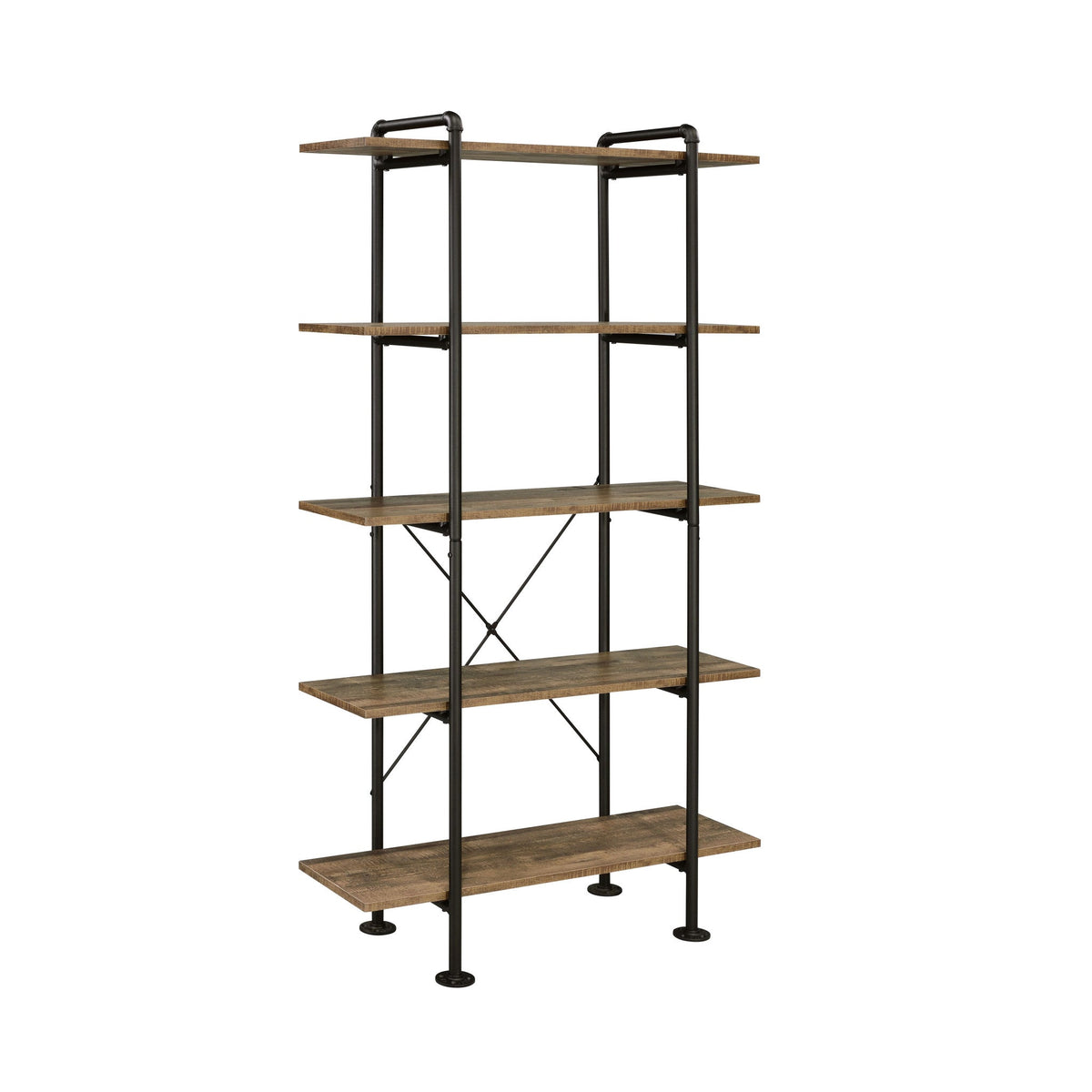 HMS 73 Five Tier Etagere Bookcase in Brown and Black Metal Stylish Five-Level Display Unit