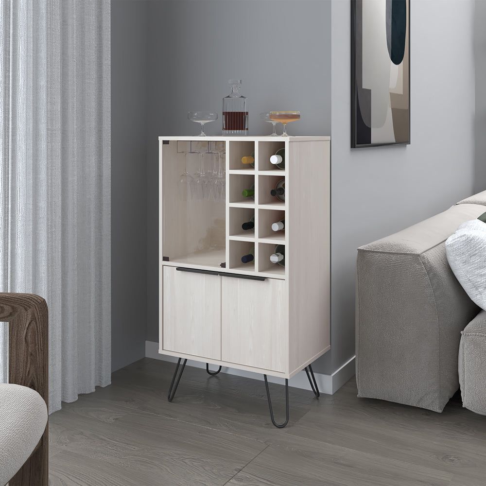 Sleek Gassville Bar Cabinet for Living Room with Wine Glass Rack Bottle Storage Glass Door