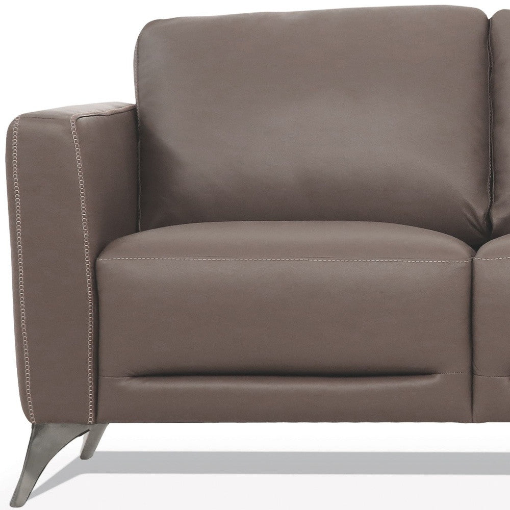 HMS 83 Taupe Genuine Leather 2-3 Seater Sofa Set Black Legs for Home Living Room Furniture Featuring Sponge Filling Material
