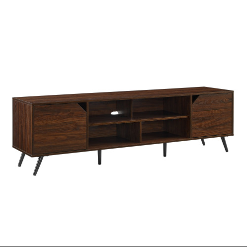 FCJ Contemporary Luxury TV Stand 2-Door Minimalist Cabinet for TVs up 80 Inches Dark Walnut Panel for Modern Living Room House