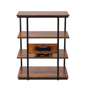 4-Tier Brown Wooden Shelves Corner TV Stand LED Lights Height Adjustable AV Media Stand for DVD Players Cable Boxes Games