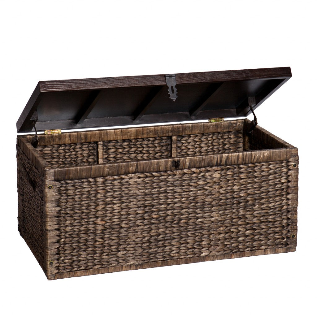 HMS 38 Traditional Brown Wood Wicker Coffee Table with Iron Convertible to Tea Table Living Room Furniture Drawers for Entry Use