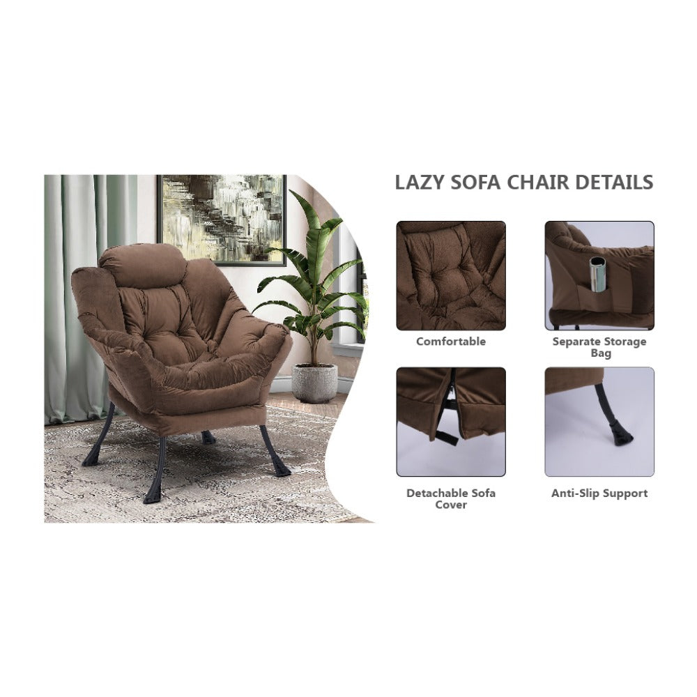 Living Room Chairs Modern Cotton Fabric Lazy Chair, Accent Contemporary Lounge Chair, Single Steel Frame Leisure Sofa Chair