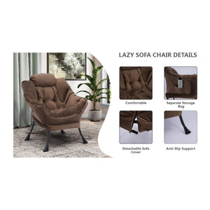 Living Room Chairs Modern Cotton Fabric Lazy Chair, Accent Contemporary Lounge Chair, Single Steel Frame Leisure Sofa Chair