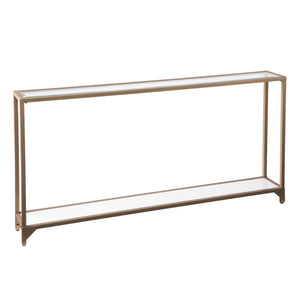 HMS 56\" Clear and Gold Glass Mirrored Frame Console Table with Shelves Elegant Home Décor Console Tables