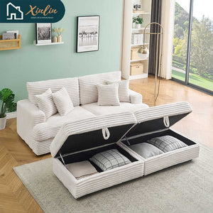 Modern 82-Inch Corduroy Sofa Two Storage Feet 4 Throw Pillows New Living Room Office Fashion Darling American Warehouse Dining